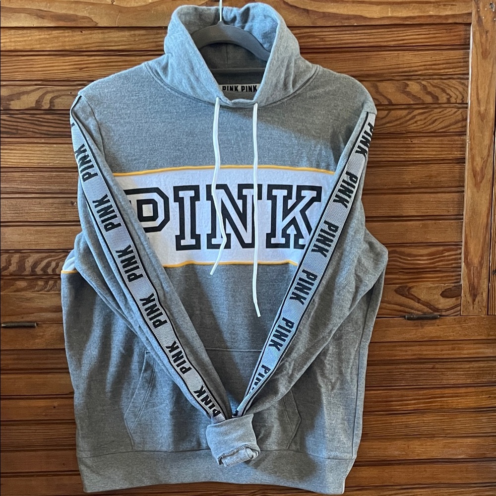 PINK Victoria's Secret Gray Hoodie with Black and Yellow Accents